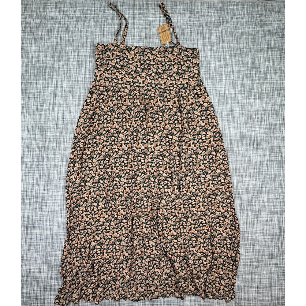 Natural Life Womens Medium Black Floral Rayon Maxi Dress Button Back Strappy NWT